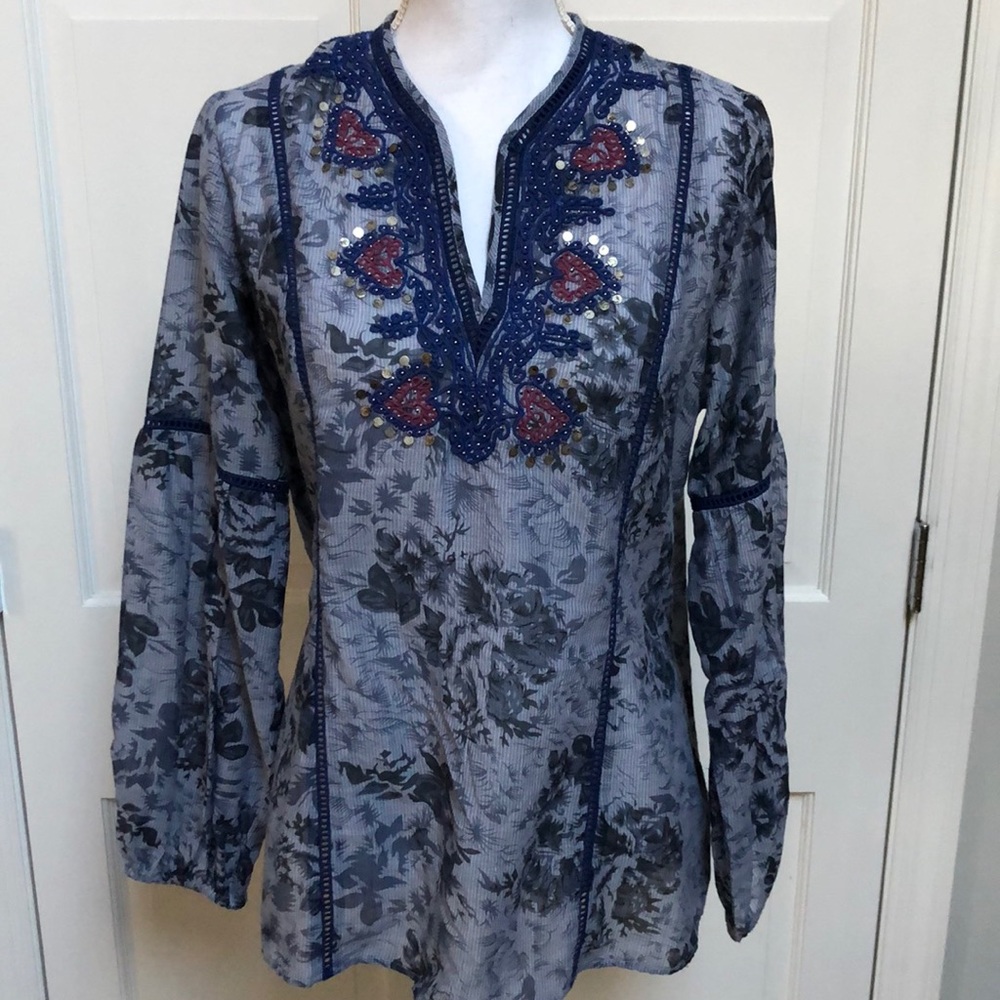 Boho embroidered tunic blouse